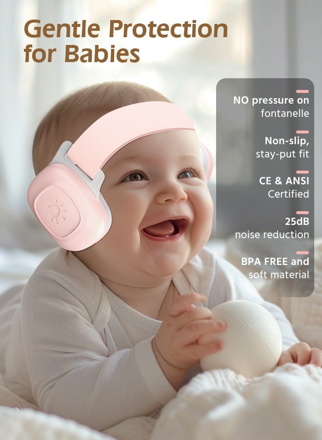 Soft Touch Baby Ear Muffs, Baby Headset, Baby Plane Ear Muffs Noise Protection for Infant and Babies 0- 48 Months, Baby Earplug, 24dB Sound Reduction, Adjustable Ear Muffs for Ear Protection, Hearing Damage & Improves Sleep,Travel (Pink) - Image 3