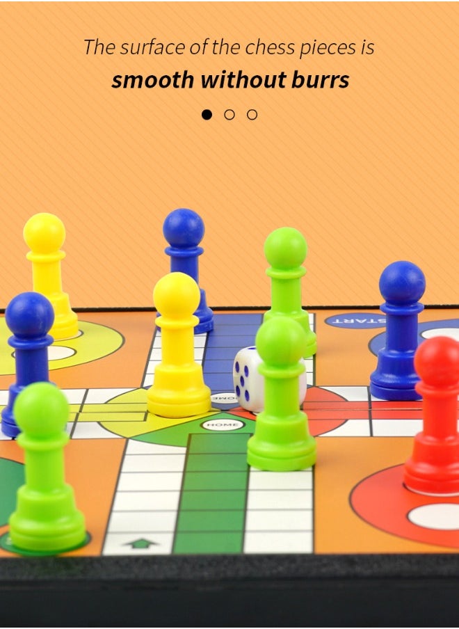 LUDO - Mini Non-Magnetic Foldable International Flying Chess Ludo Board Game, 2-4 Players Family Dice Games Set, Multiplayer Game Educational Toys for Kids, Adults, 19.5cm*10cm*3.5cm - Image 1