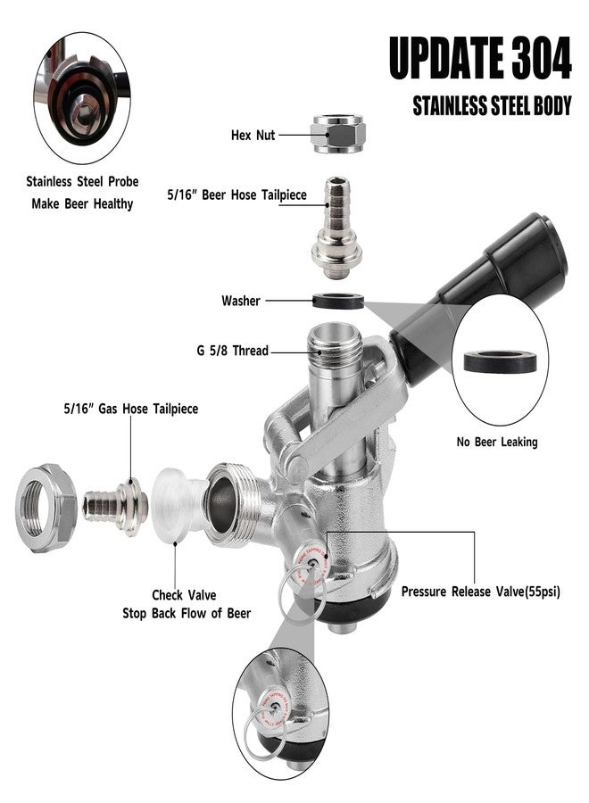 وصلة برميل من النوع D مصنوعة بالكامل من الفولاذ المقاوم للصدأ، وصلة برميل سانكي الأمريكية مع مسبار من الفولاذ المقاوم للصدأ، موزع صنبور برميل سانكي D تجاري لأنبوب غاز خط بيرة بقطر داخلي 5/16 بوصة - Image 2