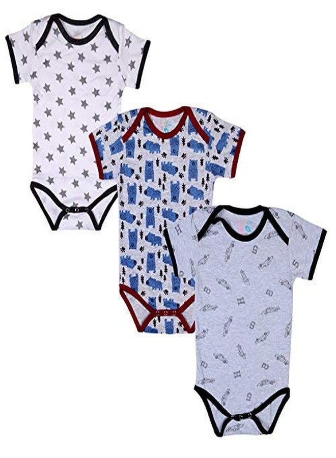 Sofie & Sam Baby Romper Half Sleeves Premium Cotton Pack of 3 - Star/Bear/Car (12-18 Months) - Image 1