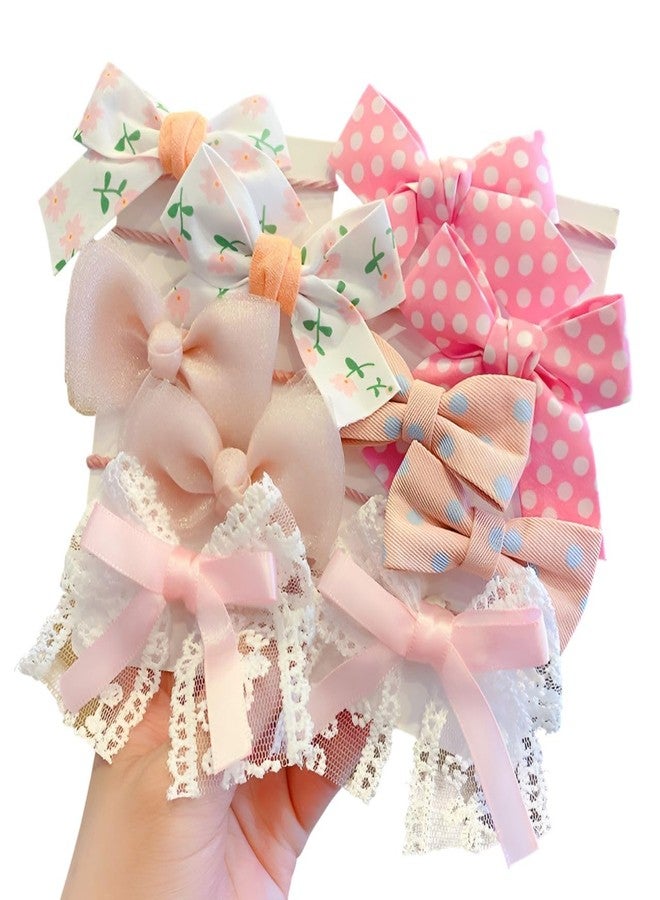 SYGA 10 Pcs Floral & Lace Bow Hair Tie Rope Set for Girls & Women - Sweet Princess Style Hair Accessories (Baby Pink) - Image 1