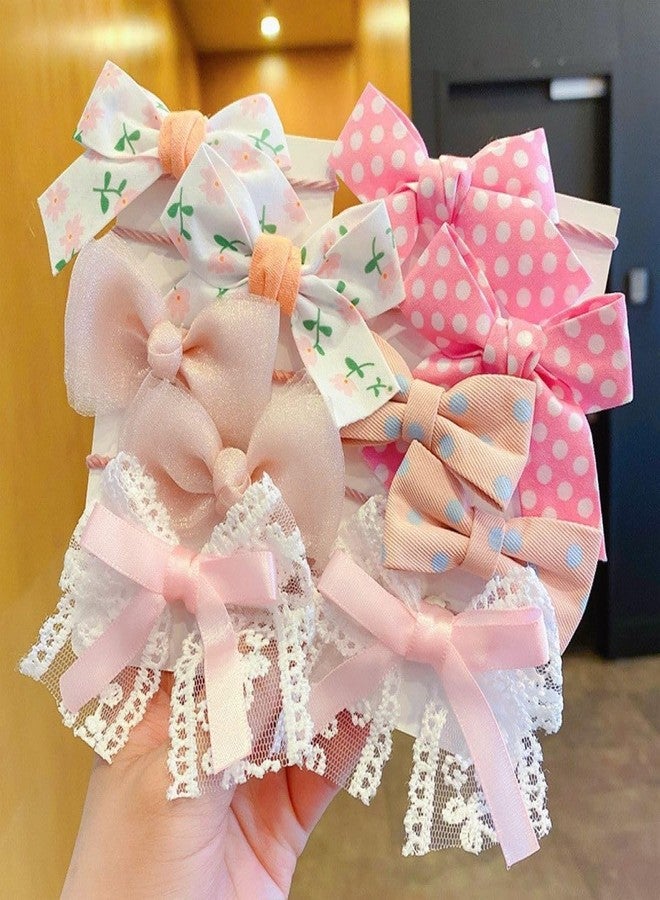 SYGA 10 Pcs Floral & Lace Bow Hair Tie Rope Set for Girls & Women - Sweet Princess Style Hair Accessories (Baby Pink) - Image 5
