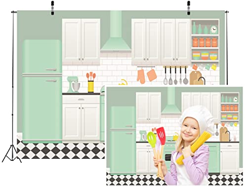 Loccor 5x3ft Fabric Home Kitchen Backdrop Cartoon Christmas Kitchen Backdrop for Photography Xmas Birthday Party Decorations Baking Room Background for Kids Video Photo Shoot Props - Image 1