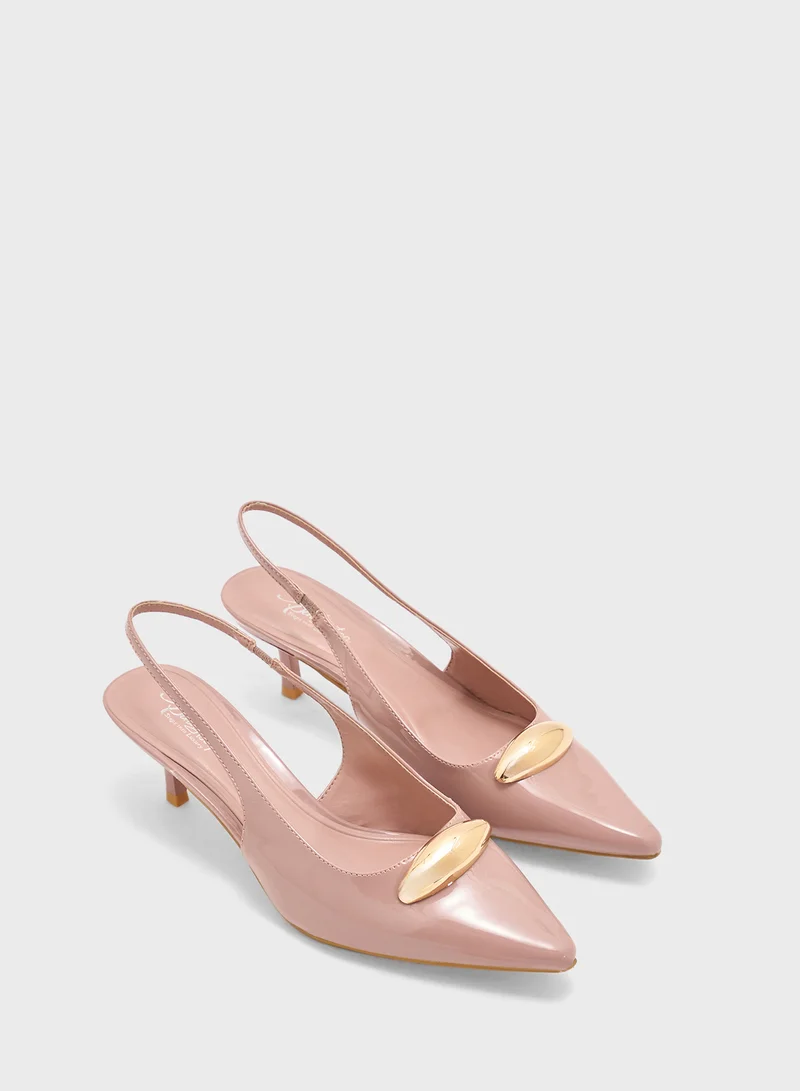 Pink Step Pointed Sling Back Pump