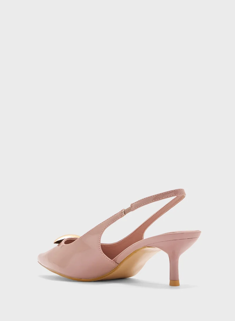 Pink Step Pointed Sling Back Pump
