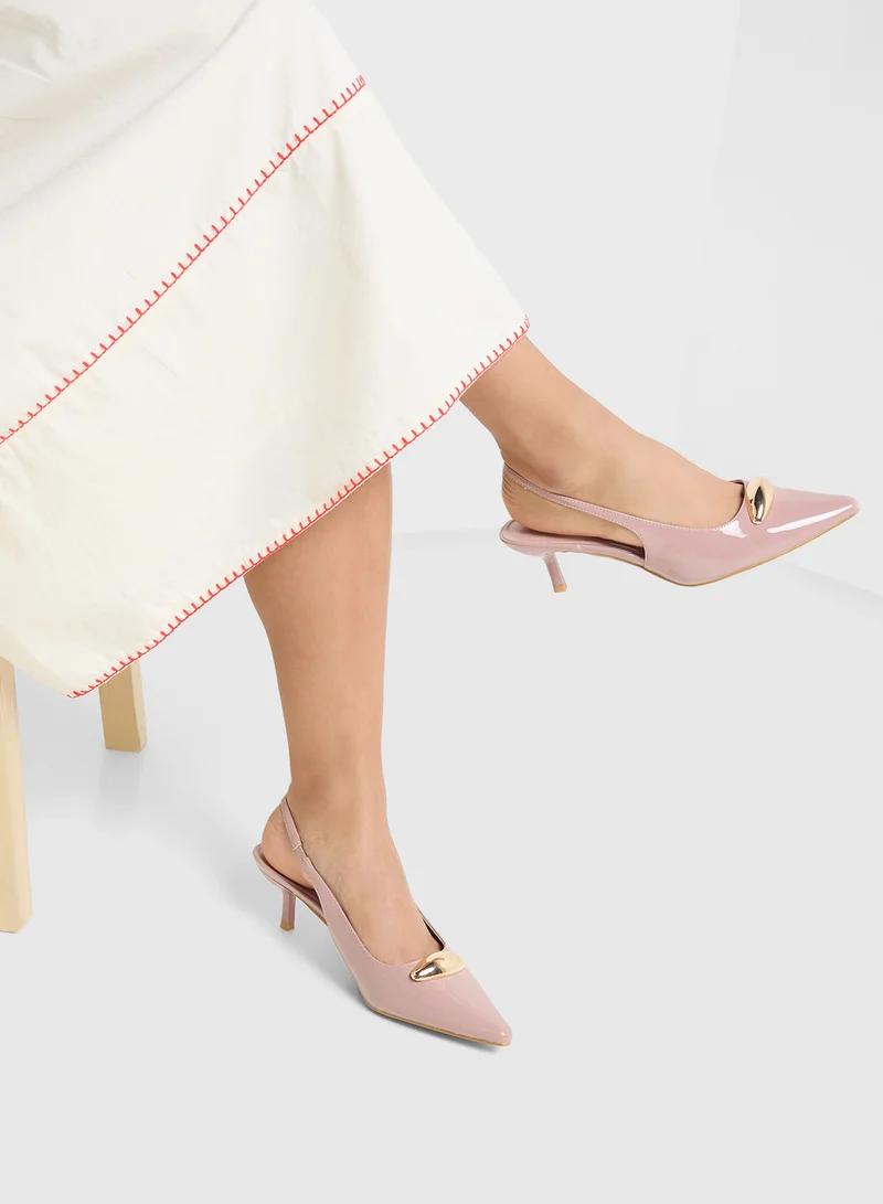 Pink Step Pointed Sling Back Pump