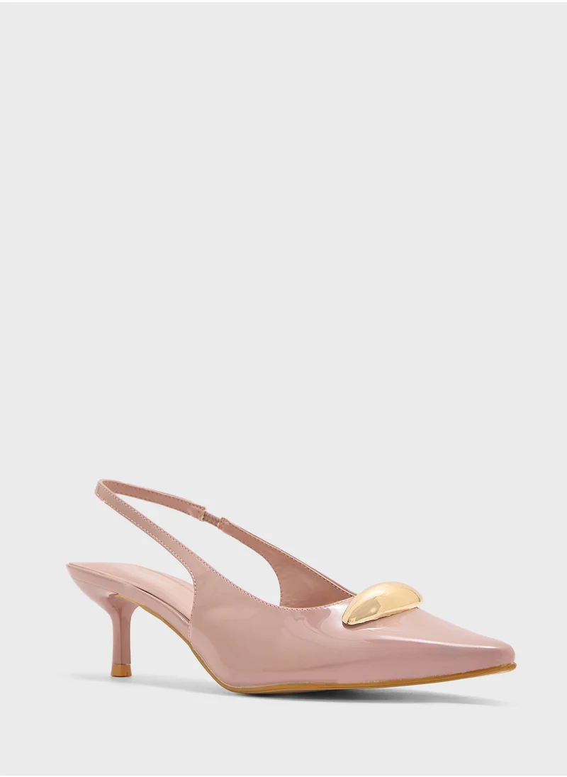 Pink Step Pointed Sling Back Pump