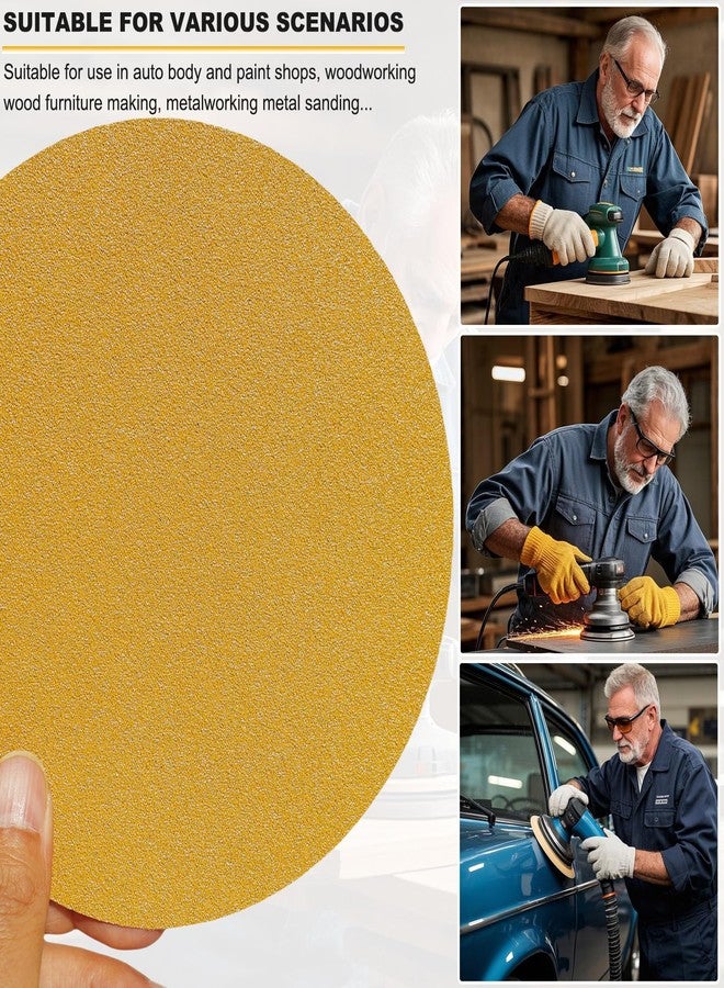 Tonmp 100 PCS 6 Inch Gold PSA Sanding Discs Set -20 Each of 80, 120, 180, 220, 400 Grit - Self Adhesive Stickyback Sandpaper Discs for 6" DA Sander Sand Automotive Car Paint, Woodworking, Metal - Image 5