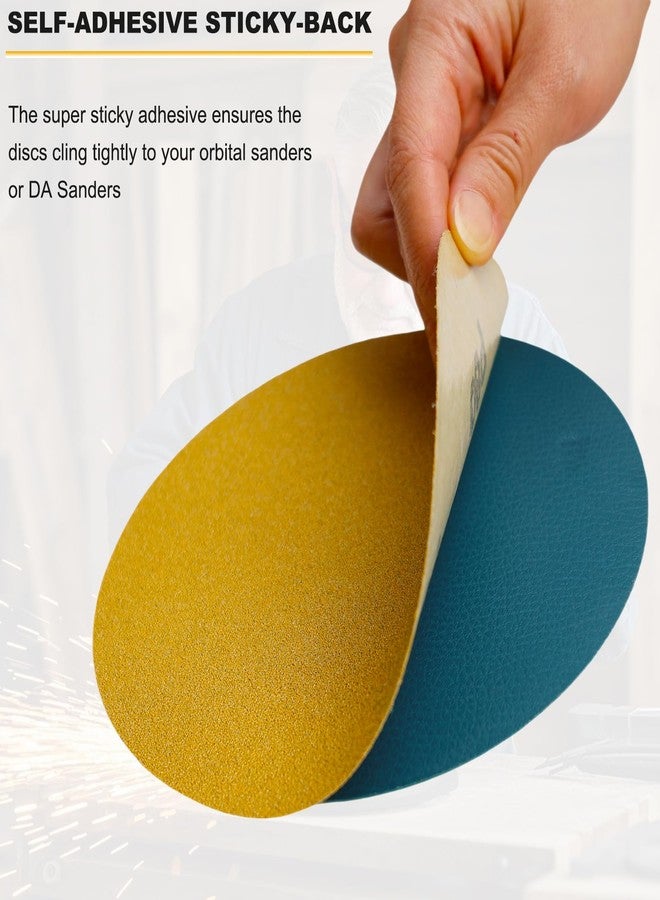 Tonmp 100 PCS 6 Inch Gold PSA Sanding Discs Set -20 Each of 80, 120, 180, 220, 400 Grit - Self Adhesive Stickyback Sandpaper Discs for 6" DA Sander Sand Automotive Car Paint, Woodworking, Metal - Image 4