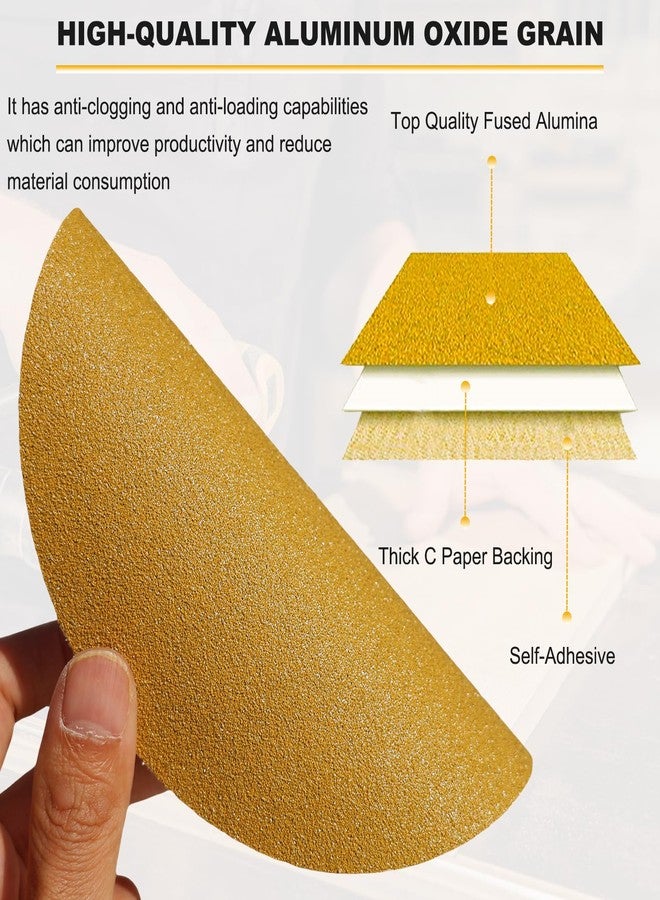 Tonmp 100 PCS 6 Inch Gold PSA Sanding Discs Set -20 Each of 80, 120, 180, 220, 400 Grit - Self Adhesive Stickyback Sandpaper Discs for 6" DA Sander Sand Automotive Car Paint, Woodworking, Metal - Image 3