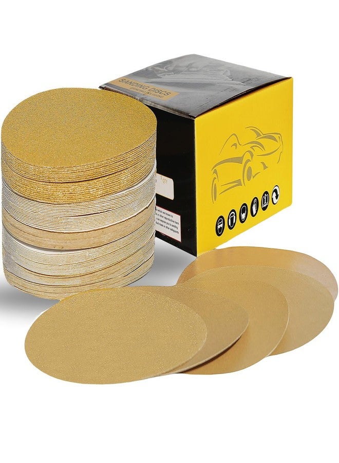 Tonmp 100 PCS 6 Inch Gold PSA Sanding Discs Set -20 Each of 80, 120, 180, 220, 400 Grit - Self Adhesive Stickyback Sandpaper Discs for 6" DA Sander Sand Automotive Car Paint, Woodworking, Metal - Image 1