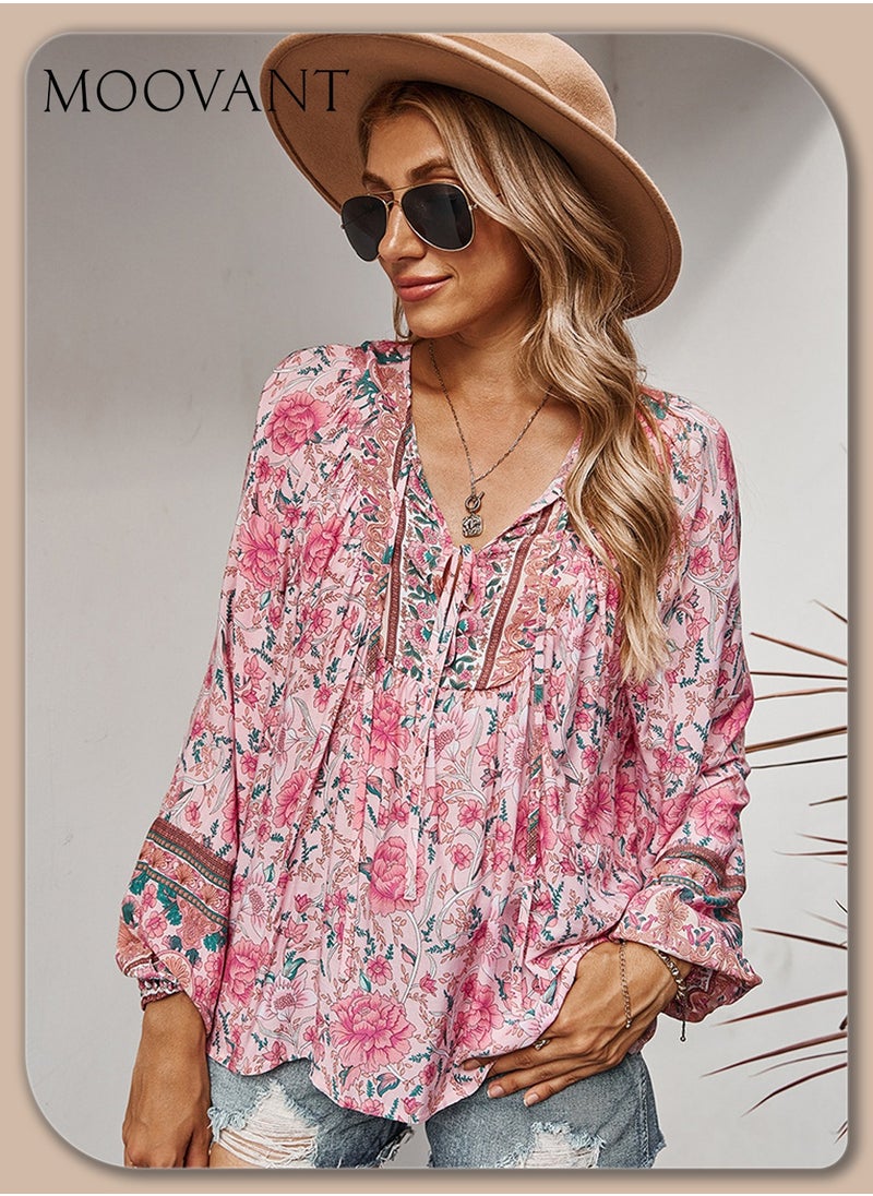 Women's Long Sleeve Tops, V Neck Blouse, Bohemian Shirts, Boho Flower Flowy Print Top Shirt, Pink - pzsku/ZC4533805FCD2D89C5326Z/45/_/1724737233/3f4af930-8ec9-4301-a105-e928bcf8d008