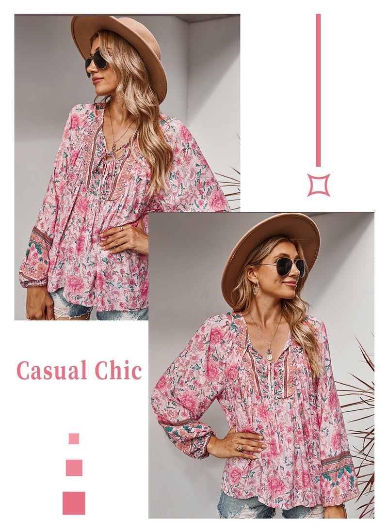 Women's Long Sleeve Tops, V Neck Blouse, Bohemian Shirts, Boho Flower Flowy Print Top Shirt, Pink - pzsku/ZC4533805FCD2D89C5326Z/45/_/1732158459/2ca041c3-3fe2-4e2f-9e36-b0e2f55414c5