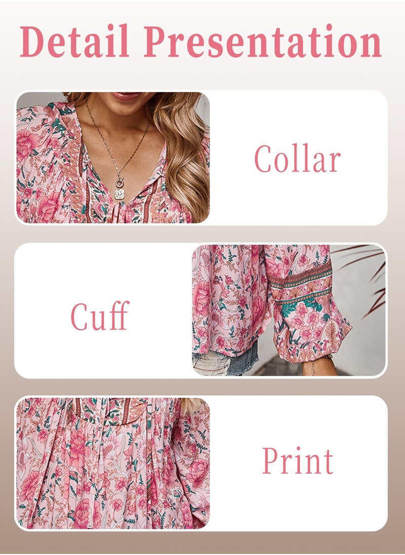 Women's Long Sleeve Tops, V Neck Blouse, Bohemian Shirts, Boho Flower Flowy Print Top Shirt, Pink - pzsku/ZC4533805FCD2D89C5326Z/45/_/1732158469/ea21a890-a18e-4bcc-bec2-993f16a1e5ca