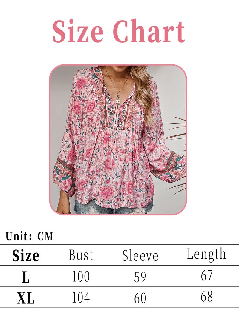 Women's Long Sleeve Tops, V Neck Blouse, Bohemian Shirts, Boho Flower Flowy Print Top Shirt, Pink - pzsku/ZC4533805FCD2D89C5326Z/45/_/1732158479/2598d79f-bd74-4c57-a7f2-9538596e81b8