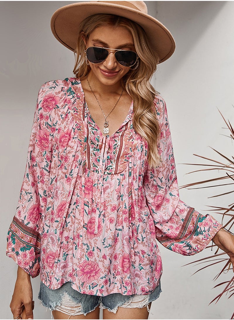 Women's Long Sleeve Tops, V Neck Blouse, Bohemian Shirts, Boho Flower Flowy Print Top Shirt, Pink - pzsku/ZC4533805FCD2D89C5326Z/45/_/1732158492/58d96f8c-41f0-4cee-ab93-09e5407a0bb3