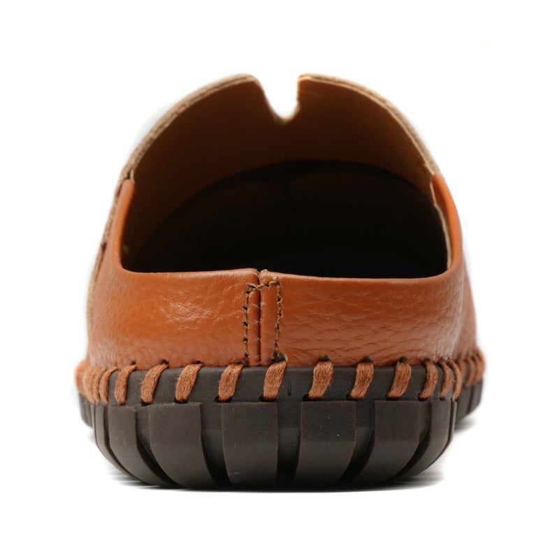 LUODENGLANG Menâ€™s Slip-On Loafers Mules Clog Handmade Leather Slippers Hand Stitched no-Heel Casual Shoes for Men Breathable Comfortable Soft Brown 44 M 10 - Image 3