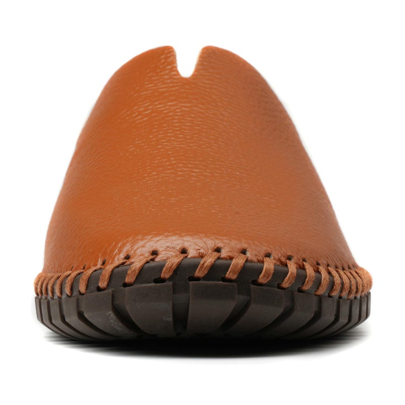 LUODENGLANG Menâ€™s Slip-On Loafers Mules Clog Handmade Leather Slippers Hand Stitched no-Heel Casual Shoes for Men Breathable Comfortable Soft Brown 44 M 10 - Image 2