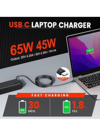 65W 45W USB C Charger for Lenovo ThinkPad Yoga HP Chromebook Power Supply for Dell Latitude XPS Huawei Laptop PC Type C Charger Adapter for MacBook Pro Air Asus Acer Samsung Google - view 2