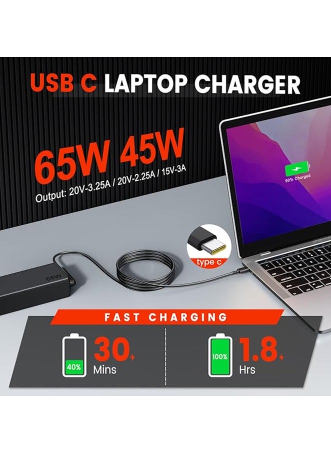Generic شاحن USB C 65 وات 45 وات لجهاز Lenovo ThinkPad Yoga HP Chromebook مزود طاقة لأجهزة Dell Latitude XPS Huawei ومحول شاحن الكمبيوتر المحمول من النوع C لجهاز MacBook Pro Air Asus Acer Samsung Google  - Image 2