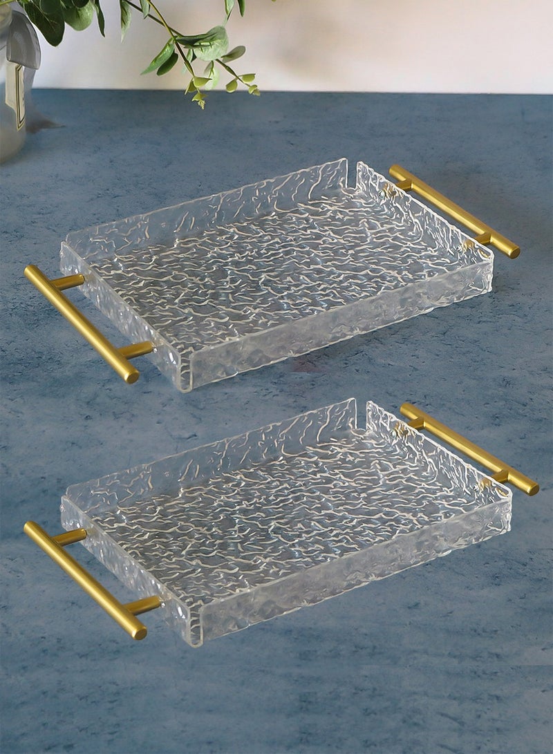 بكومور صواني تقديم من الأكريليك الشفاف بمقابض معدنية ذهبية - صينية تقديم مستطيلة مزخرفة لطاولة القهوة، لتخزين الشاي وتنظيم المنزل - Image 1