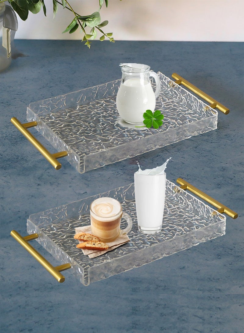 بكومور صواني تقديم من الأكريليك الشفاف بمقابض معدنية ذهبية - صينية تقديم مستطيلة مزخرفة لطاولة القهوة، لتخزين الشاي وتنظيم المنزل - Image 2