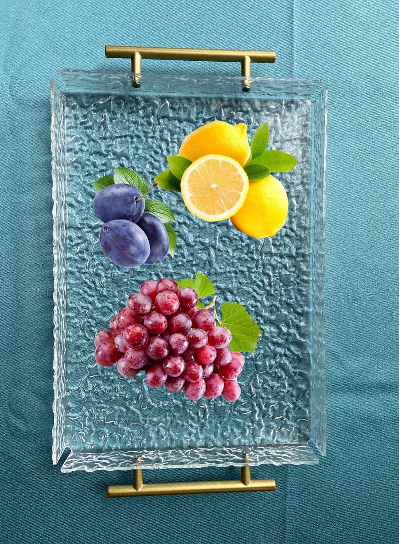 بكومور صواني تقديم من الأكريليك الشفاف بمقابض معدنية ذهبية - صينية تقديم مستطيلة مزخرفة لطاولة القهوة، لتخزين الشاي وتنظيم المنزل - Image 3