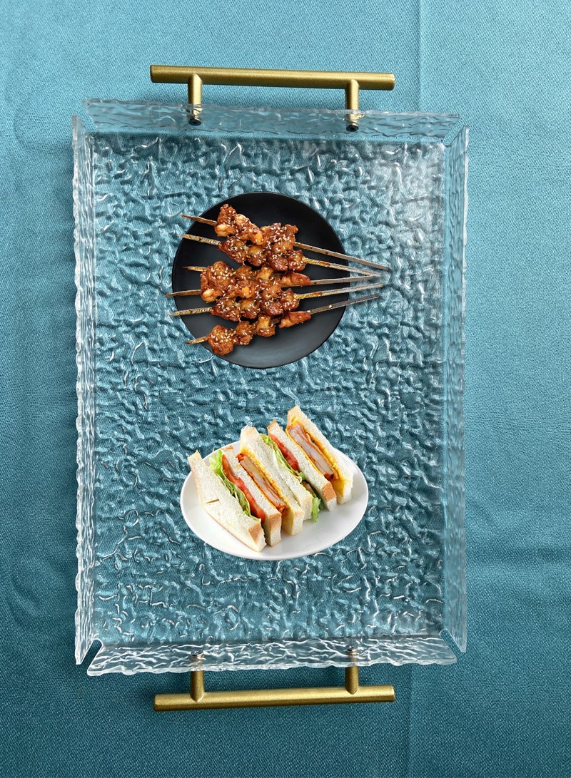 بكومور صواني تقديم من الأكريليك الشفاف بمقابض معدنية ذهبية - صينية تقديم مستطيلة مزخرفة لطاولة القهوة، لتخزين الشاي وتنظيم المنزل - Image 4