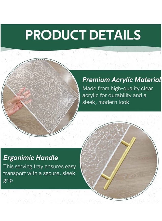 بكومور صواني تقديم من الأكريليك الشفاف بمقابض معدنية ذهبية - صينية تقديم مستطيلة مزخرفة لطاولة القهوة، لتخزين الشاي وتنظيم المنزل - Image 5