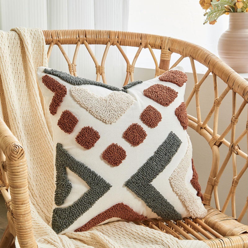 lifein 18x18 Pillow Covers-Throw Pillow Cover Tufted Boho Jacquard Pillow Covers Farmhouse Decorative Pillow Cover Pillow Cases for Couch Sofa Bed Chair Living Room Home Decor(18x18inch) - Image 2
