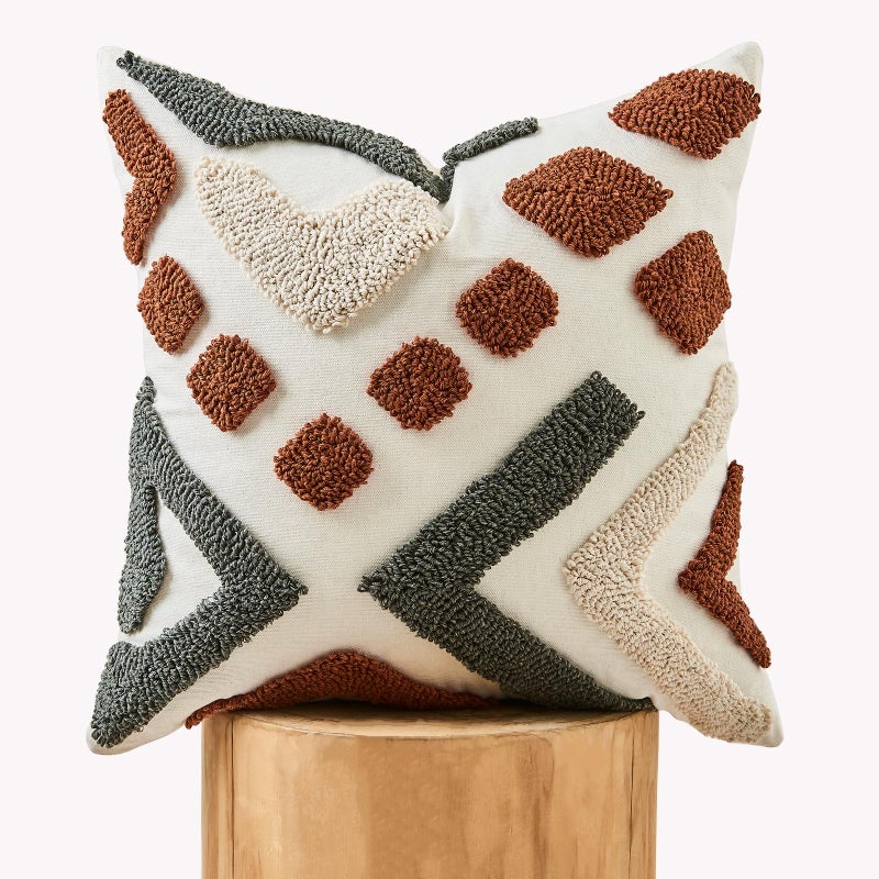 lifein 18x18 Pillow Covers-Throw Pillow Cover Tufted Boho Jacquard Pillow Covers Farmhouse Decorative Pillow Cover Pillow Cases for Couch Sofa Bed Chair Living Room Home Decor(18x18inch) - Image 1
