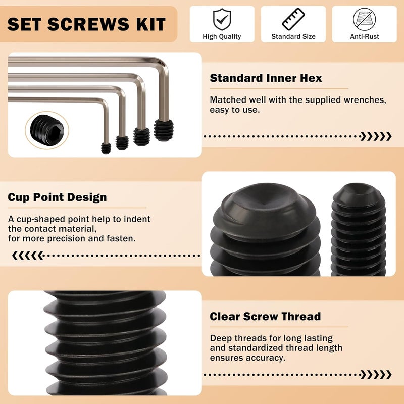 GLADRVWAY 1219PCS Assorted Set Screw Assortment Kit, 26Sizes Metric & SAE Stainless Grub Set Screws, Internal Hex Drive Cup-Point Screws for Bathroom Fixtures, Door Handles, Black (M3-M8, 1/8"-40 to 5/16"-18) - Image 3