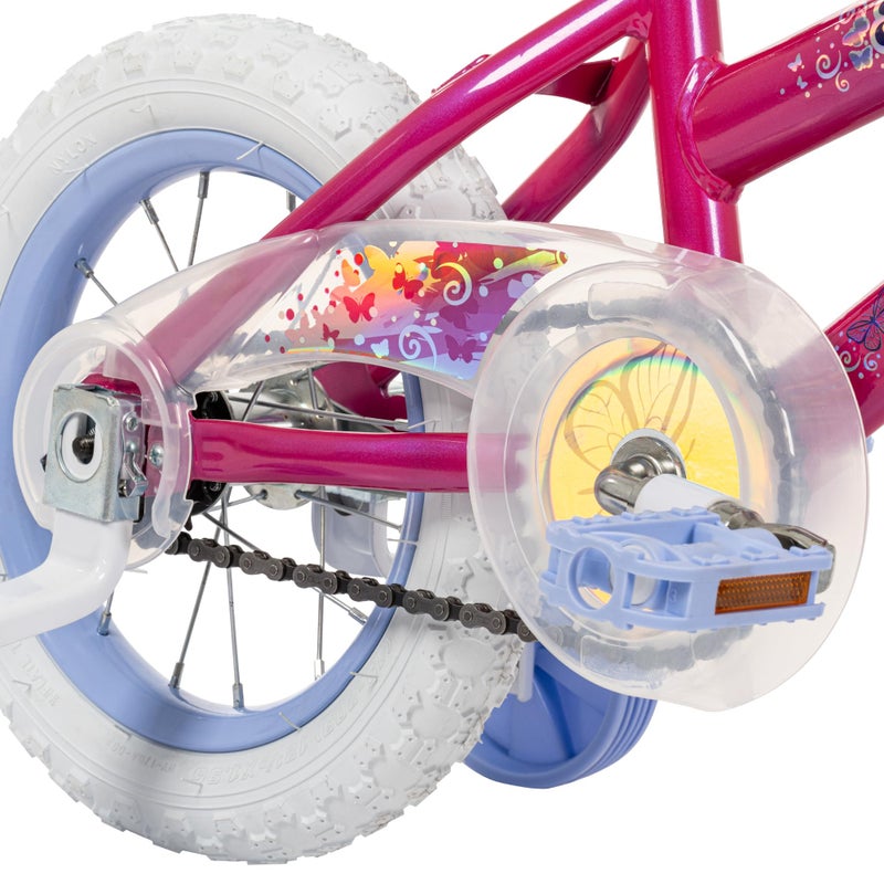 Huffy Illuminate 12â€ Girlâ€™s Bike with Removable Training Wheels, Sweet Pink Frame with Butterfly Graphics, Chain Guard, White Tires and Lavender Rims - Image 5