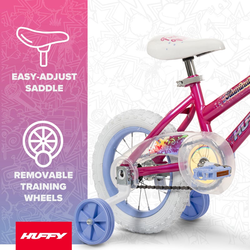 Huffy Illuminate 12â€ Girlâ€™s Bike with Removable Training Wheels, Sweet Pink Frame with Butterfly Graphics, Chain Guard, White Tires and Lavender Rims - Image 3