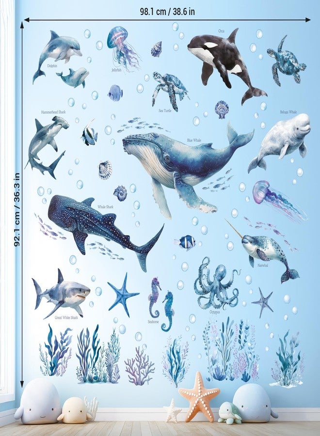 DECOWALL Ocean Animals Wall Decals - Watercolor Whale, Shark & Dolphin Sea Life Wall Stickers for Kids Bedroom, Nursery & Playroom, Peel and Stick Removable Educational Wall Art (SG2-2518) - Image 5