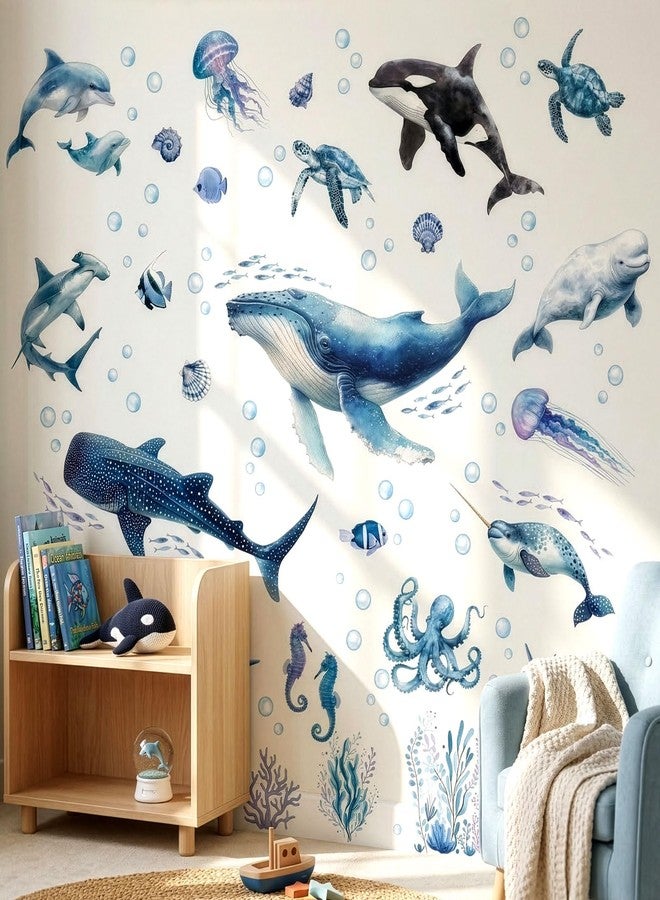 DECOWALL Ocean Animals Wall Decals - Watercolor Whale, Shark & Dolphin Sea Life Wall Stickers for Kids Bedroom, Nursery & Playroom, Peel and Stick Removable Educational Wall Art (SG2-2518) - Image 2