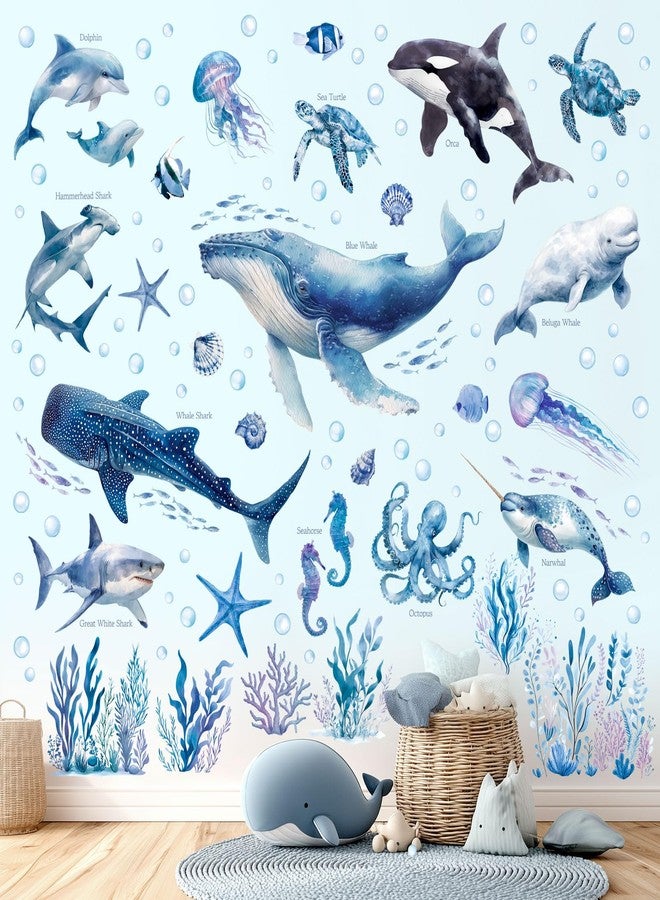 DECOWALL Ocean Animals Wall Decals - Watercolor Whale, Shark & Dolphin Sea Life Wall Stickers for Kids Bedroom, Nursery & Playroom, Peel and Stick Removable Educational Wall Art (SG2-2518) - Image 3