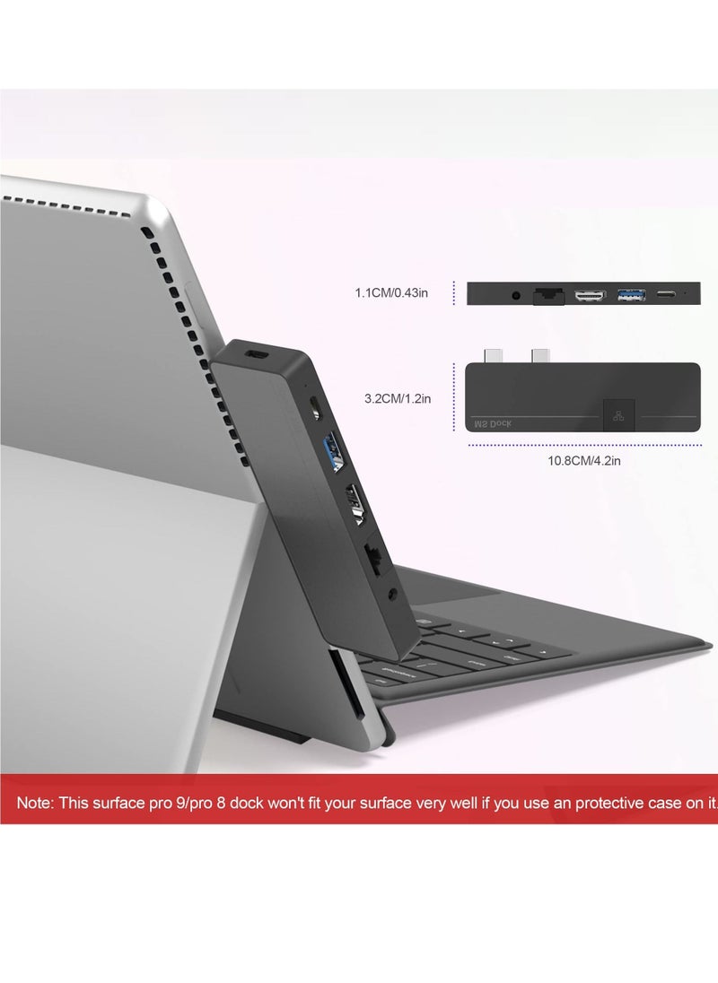 Excefore - محطة إرساء USB C، محطة إرساء بها 8 منافذ، 8 في 2 100 وات USB C Thunerbolt 4+ 4K HDMI+ USB3.0+ USB-C 3.0+ 100M LAN+ Audio+ SD+ TF Slot محول USB C متعدد المنافذ لجهاز Surface Pro 9/Pro 8/Pro X - Image 1