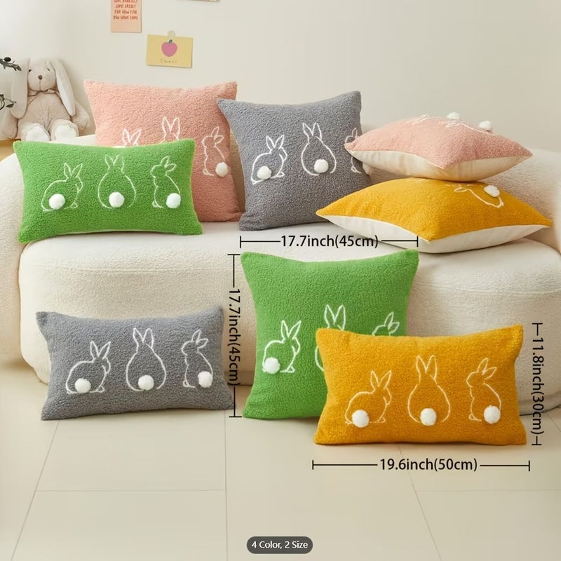 Grey Embroidered Rabbit Lambswool Velvet Cushion Cover Plush Pillowcase - Image 3