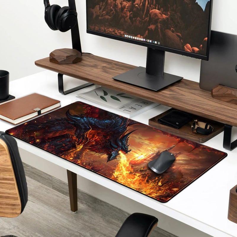 YKJWW Japanese Desk Mat Dragon Castle Desk Pad Game Aesthetic Mouse Pad Large Gaming Mousepad Extended Keyboard Pad 31.5 x 11.8 in Laptop Computer Mouse Keyboard Mouse Pads for Desk Decor Mat. - Image 3