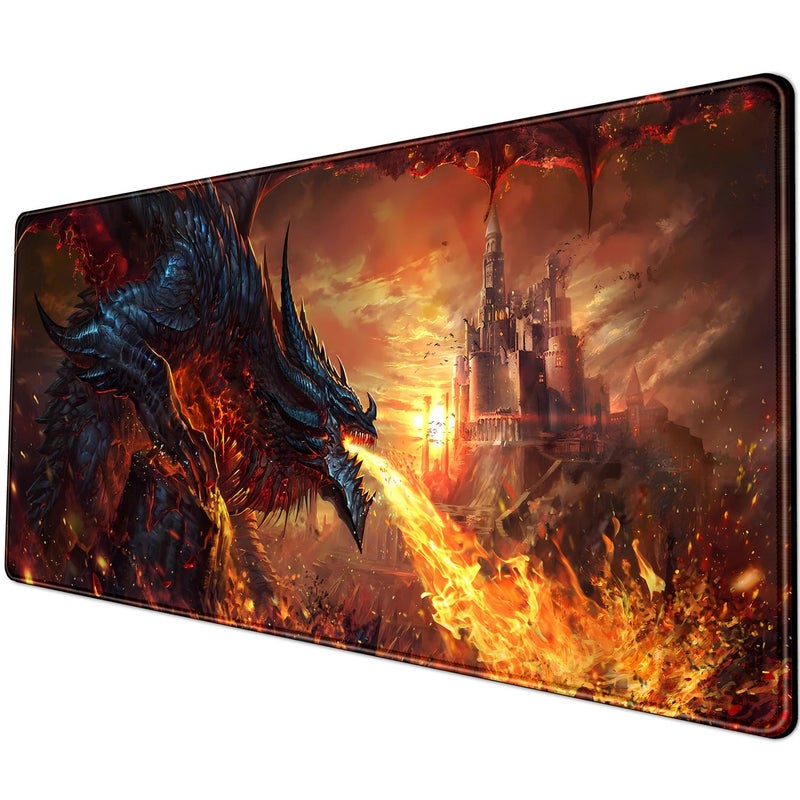 YKJWW Japanese Desk Mat Dragon Castle Desk Pad Game Aesthetic Mouse Pad Large Gaming Mousepad Extended Keyboard Pad 31.5 x 11.8 in Laptop Computer Mouse Keyboard Mouse Pads for Desk Decor Mat. - Image 1