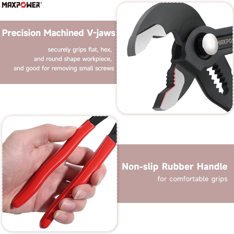 Max Power 10 inch Water Pump Pliers, with 1.2 inch Jaw Capacity Opening Push Button Lock Pliers - Image 2