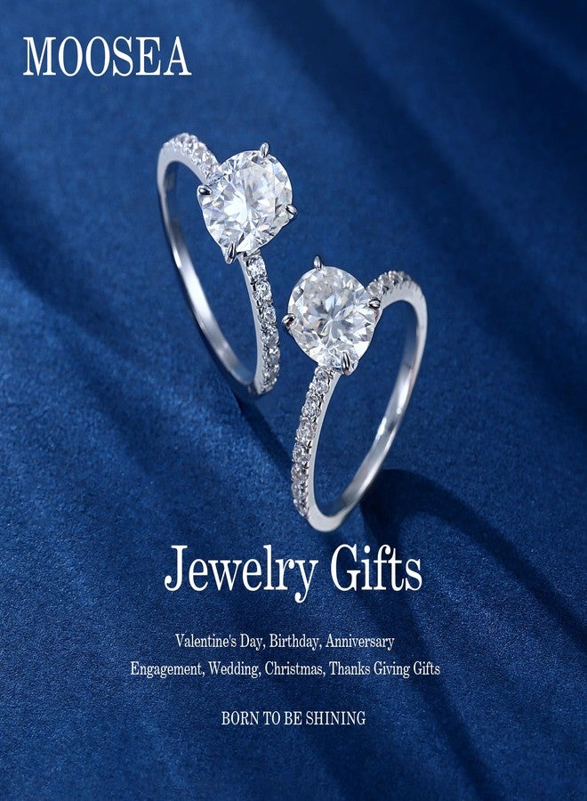 MOOSEA 2ct Moissanite Rings for Women, Oval Lab Created Moissanite Engagement Ring 925 Sterling Silver Moissanite Engagement Rings for Women Moissanite Side Stone Ring Jewelry Gifts Size 10 - Image 3