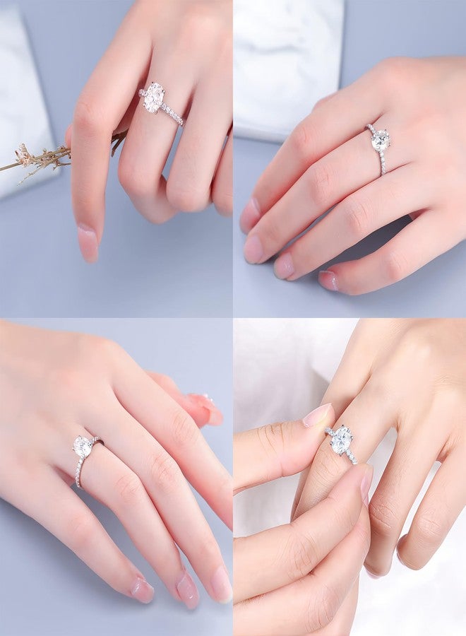 MOOSEA 2ct Moissanite Rings for Women, Oval Lab Created Moissanite Engagement Ring 925 Sterling Silver Moissanite Engagement Rings for Women Moissanite Side Stone Ring Jewelry Gifts Size 10 - Image 5