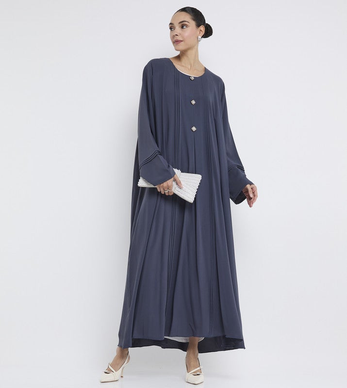 ROZA Graceful Pleated Abaya with Elegant Brooch - Image 1