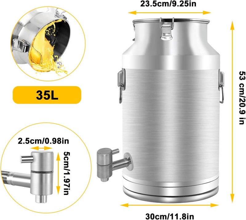 Togarhow 304 Stainless Steel Milk Can，35L Milk Bucket Wine Pail Bucket 9.25 Gallon Milk Can Tote Jug with Sealed Lid Heavy Duty for Milk and Wine Liquid Storage - Image 5