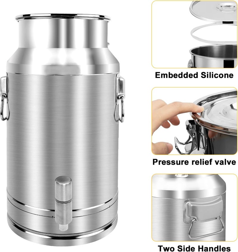 Togarhow 304 Stainless Steel Milk Can，35L Milk Bucket Wine Pail Bucket 9.25 Gallon Milk Can Tote Jug with Sealed Lid Heavy Duty for Milk and Wine Liquid Storage - Image 4