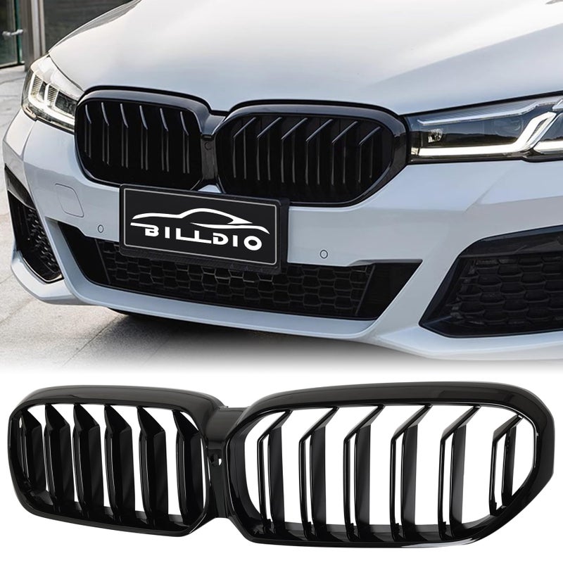 BILLDIO G30 Front Kidney Grille Double Slats Glossy Black Compatible with 20212023 BMW 5 Series 520i 530e 530i 540i M550i xDrive Black Kidney Grille