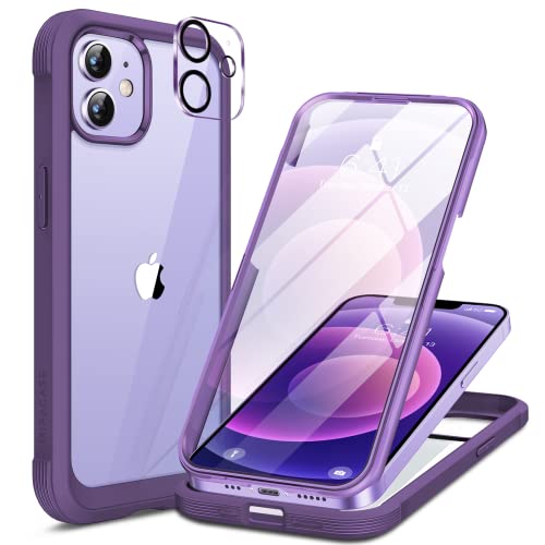 Miracase Glass Series for iPhone 12/12 Pro Case 6.1 inch, Upgraded Full-Body Rugged Phone Bumper Case Cover with Built-in 9H Tempered Glass Screen Protector and Camera Protector, Purple - Image 2