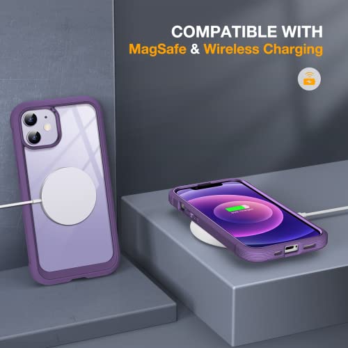 Miracase Glass Series for iPhone 12/12 Pro Case 6.1 inch, Upgraded Full-Body Rugged Phone Bumper Case Cover with Built-in 9H Tempered Glass Screen Protector and Camera Protector, Purple - Image 5